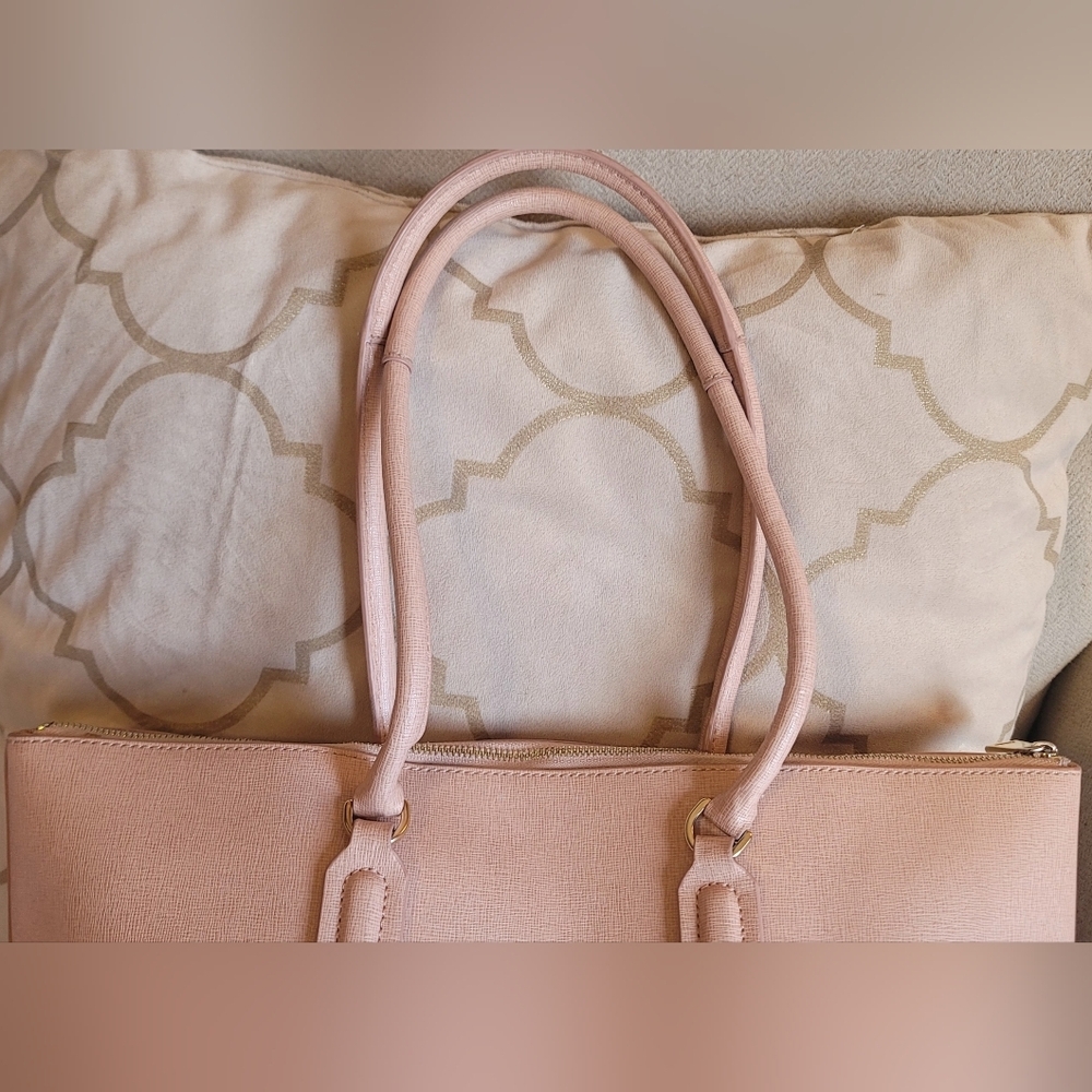 Furla Leather Tote Bag Pink Zip Up Saffino Leather Bottom Studs Large Structured - Picture 4 of 16
